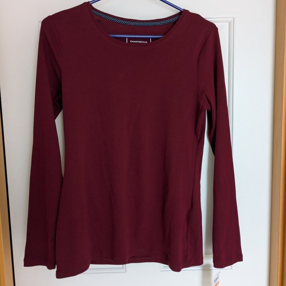 NWT Charter Club Pima Cotton Cranberry Red Long Sleeve Shirt